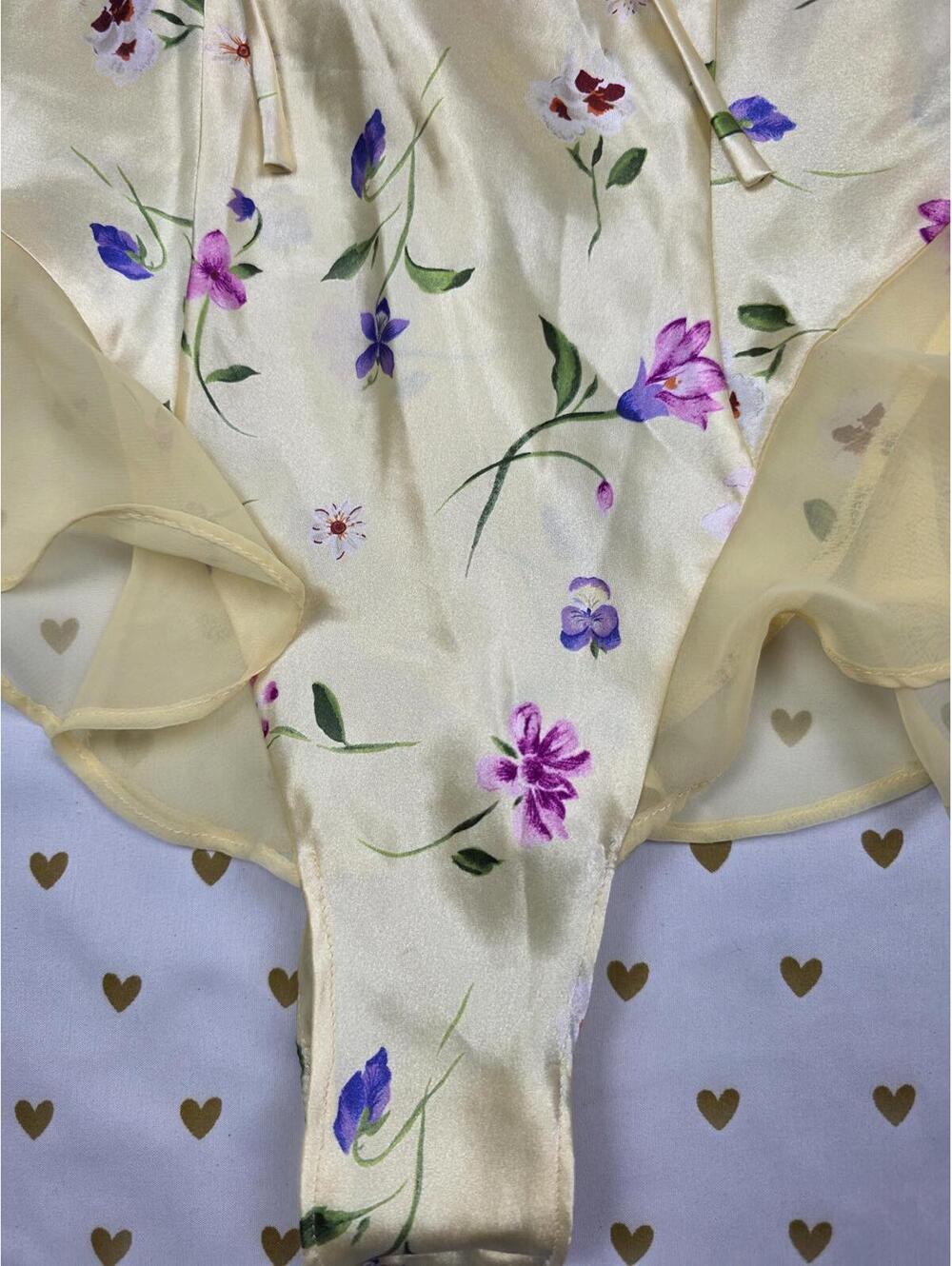 Victorias Secret Yellow Satin Flutter VINTAGE Heart Tag Teddy Floral XS - Picture 2 of 6